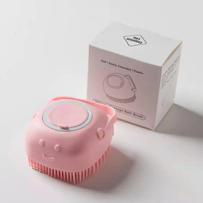 Portable Dog Bath Brush with Soap Dispenser Soft Silicone Massager Shampoo Container Grooming Scrubber for Short Long Hair Pets