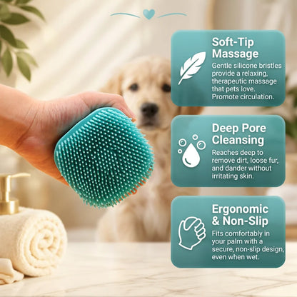 Portable Dog Bath Brush with Soap Dispenser Soft Silicone Massager Shampoo Container Grooming Scrubber for Short Long Hair Pets