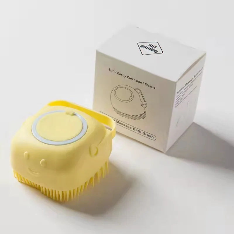 Portable Dog Bath Brush with Soap Dispenser Soft Silicone Massager Shampoo Container Grooming Scrubber for Short Long Hair Pets