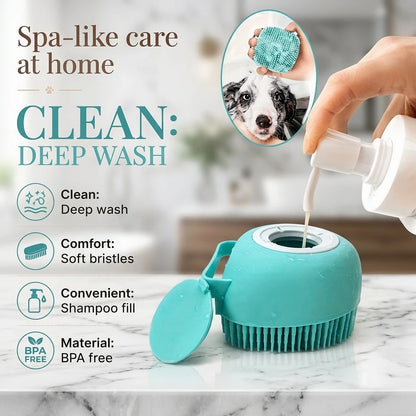 Portable Dog Bath Brush with Soap Dispenser Soft Silicone Massager Shampoo Container Grooming Scrubber for Short Long Hair Pets