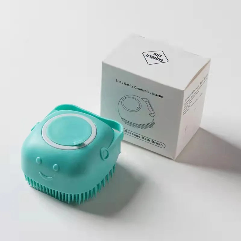 Portable Dog Bath Brush with Soap Dispenser Soft Silicone Massager Shampoo Container Grooming Scrubber for Short Long Hair Pets