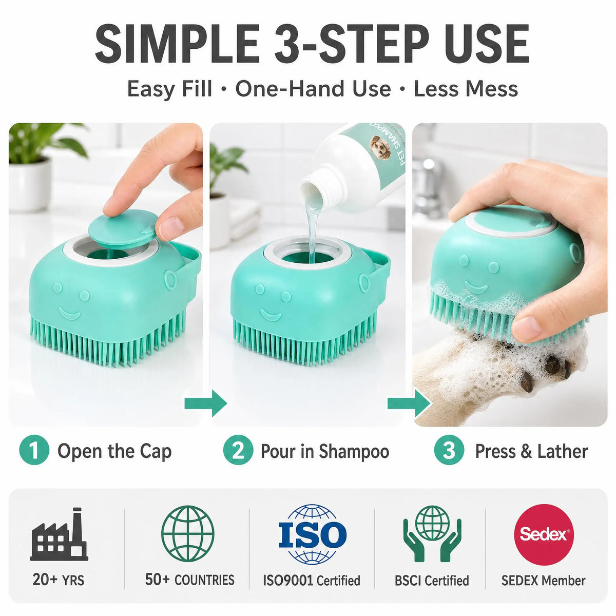 Portable Dog Bath Brush with Soap Dispenser Soft Silicone Massager Shampoo Container Grooming Scrubber for Short Long Hair Pets