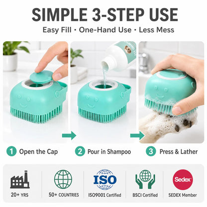 Portable Dog Bath Brush with Soap Dispenser Soft Silicone Massager Shampoo Container Grooming Scrubber for Short Long Hair Pets